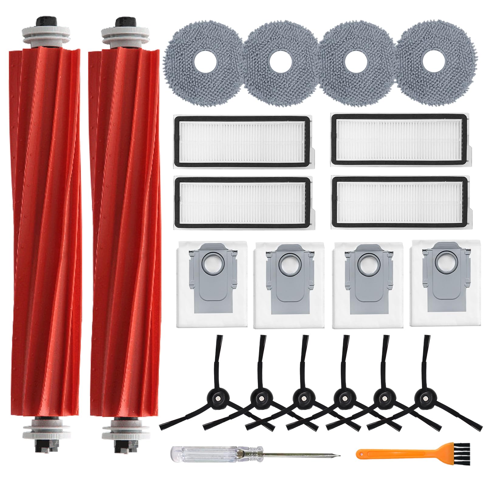 Photo 1 of Accessories Kit for Roborock Qrevo S/Qrevo Plus/Qrevo Pro/Qrevo MaxV ?Not for Q Revo?Robot Vacuum, 2 Main Brush Roller, 4 Hepa Filters,4 Mop Pads, 4 Dust Bags, 6 Side Brush, 22 Pack Replacement Parts