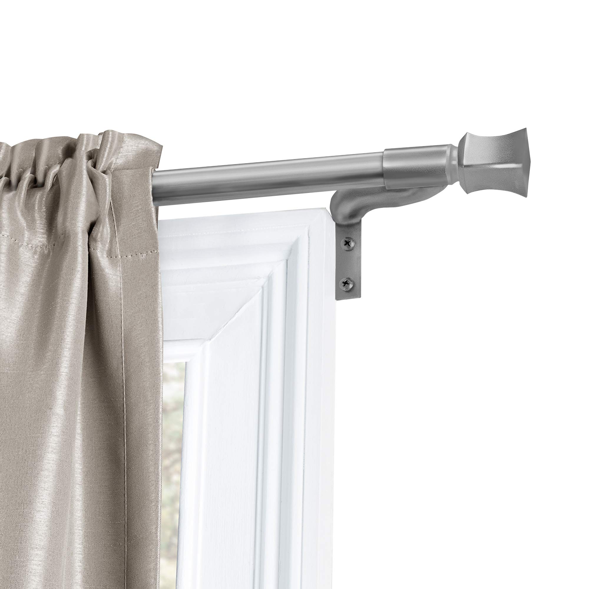 Zenna Home Easy Install Café Window Curtain Rod, No Measuring Needed, 18" - 48", with Decorative Square Finials, Brushed Nickel