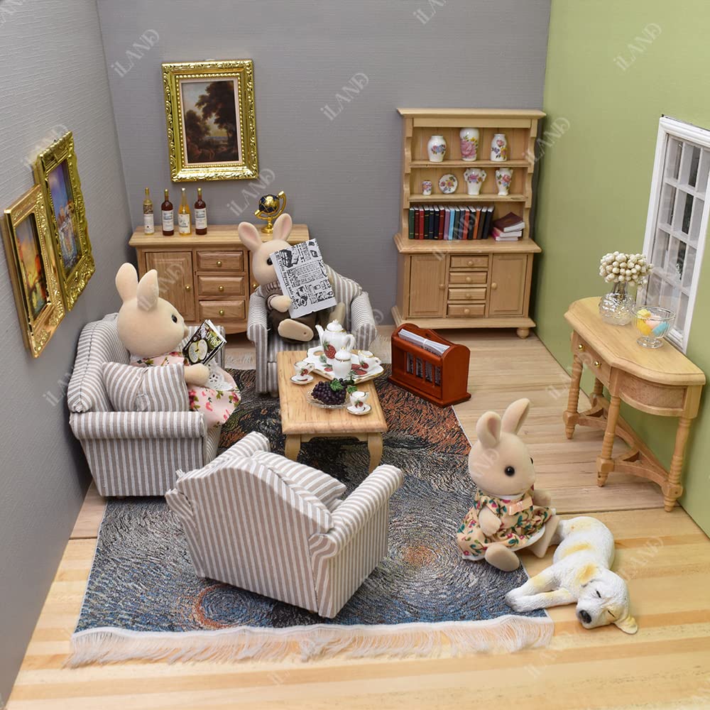 iLAND Miniature Dollhouse Accessories for Dollhouse Furniture on 1:12 Scale, Dollhouse Frames w/Printed Classic Paintings Set (4 Bright Golden Frames & Pictures)