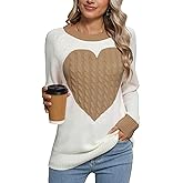 Allifewithu Women's Big Cute Heart Pullover Sweaters Color Block Long Sleeve Crew Neck Valentine Sweater