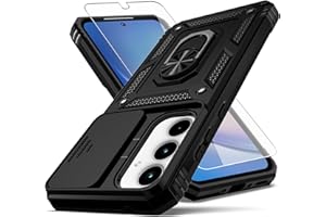YZOK for Galaxy A35 5G Phone Case,with Camera Lens Cover HD Screen Protector,[Military Grade] Ring Car Mount Kickstand Hybrid Hard PC Soft TPU Shockproof Protective Case for Samsung A35 5G, Black