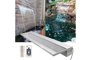 APONUO Lighted Waterfall Pool Fountain 35.4" RGB LED Pool Fountain Acrylic 7 Color Remote Changing Spillway for Sheer Descent