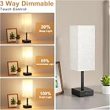 Aooshine Bedside Lamp with USB Ports, 3-Way Dimming, Beige Shade, LED Bulb view 2