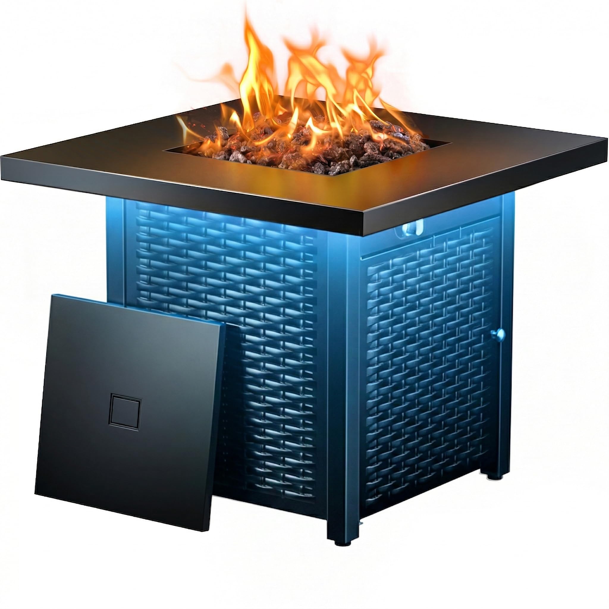 Ciays 28'' Propane Fire Pit with RGB Lighting Strip, CSA-Listed Outdoor Fire Pit Table, 50,000 BTU Gas Fire Pits with Lid and Lava Rock, Add Warmth and Ambience to Parties On Patio Deck Garden,Black Image