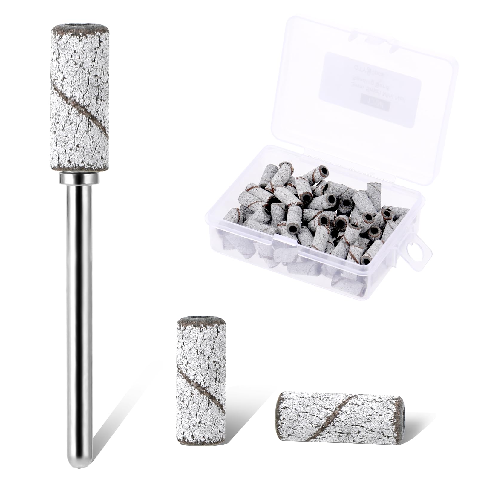 80 Pcs Nail Drill Bit Small Sanding Bands for Nail Drill, Nails Sanding Drills Bits Set with 5.2mm Mini Mandrel Bit 180 Grit Sand File for Nails Tech Must Haves (White)