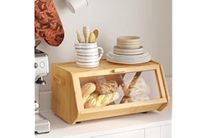 AMBIRD Bamboo Bread Box keep The Bread Fresh For Kitchen Counter-Large Capacity Wooden Bread Storage Container Farmhouse Brea