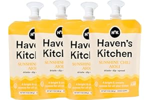 Haven's Kitchen Sunshine Chili Aioli - Powered Chickpeas and Vegan Wonder Packed - Easy Spicy & Creamy Squeezy Pouch - Ideal for Drizzling, Dipping, Spreading - Perfect for Every Dish (4pack)
