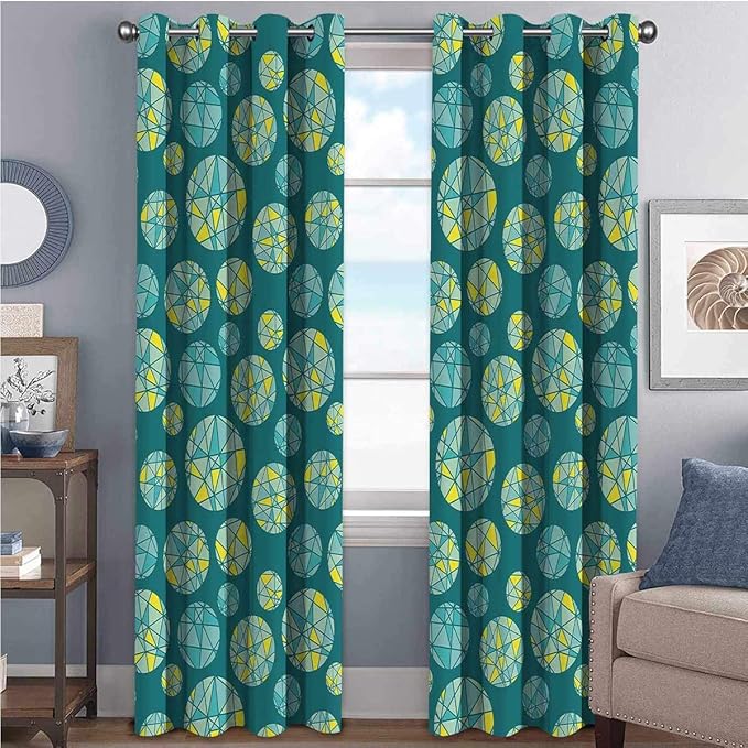 Toopeek Teal Shading Insulated Curtain Geometric Mosaic Circles with