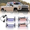Tiannor 4X 6.1 inch Emergency Strobe Police Lights Red/Blue 24 LED Waterproof Hazard Warning Flashing Safety Dash Front/Rear/Side Windshield Lights for First response vehicle Trucks Car