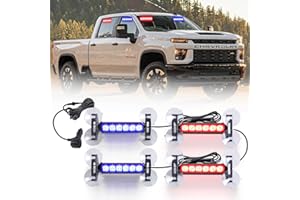 Tiannor 4X 6.1 inch Emergency Strobe Police Lights Red/Blue 24 LED Waterproof Hazard Warning Flashing Safety Dash Front/Rear/Side Windshield Lights for First response vehicle Trucks Car