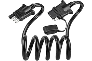 Oyviny 4 Way Flat Trailer Extension Coiled Cable 3 Feet Stretchable 18AWG Vehicle-Side and Trailer-Side 4-Pin Trailer Wiring 