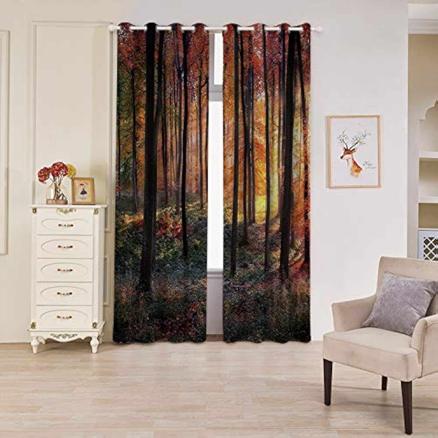BOYOUTH Red Forest and Sunset Picture Digital Print Blackout Curtains,Thermal Insulation Curtains and Drapes with Grommets for Living Room,Bedroom,2 Panels,52 x 63 Inches