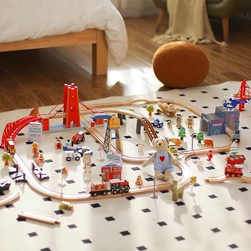 Giant bean 117 Pcs Busy Port City Train Set for Kids- Expandable