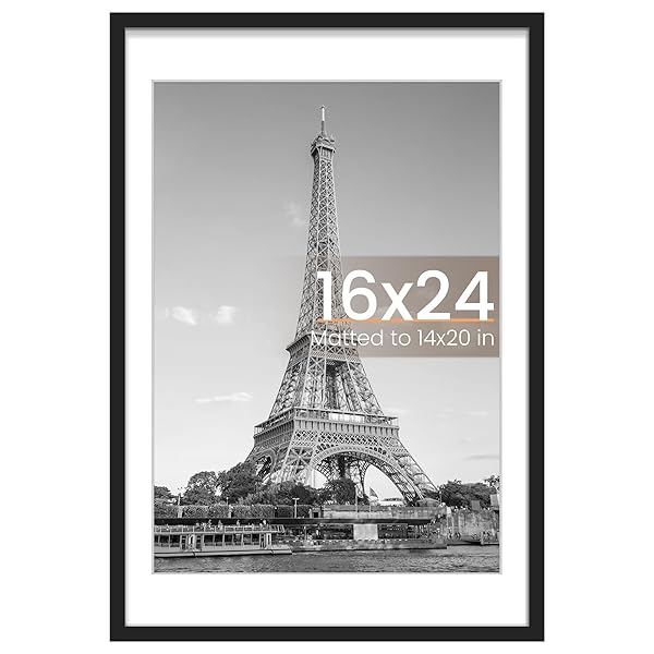 UPSIMPLES 16X24 PICTURE FRAME, DISPLAY PICTURES 14X20 WITH MAT OR 16 X 24 WITHOUT, WALL HANGING POSTER FRAMES, BLACK, 1 PACK
