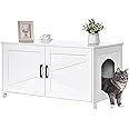 Homhedy 39.4" L Cat Litter Box Enclosure, Pet House with Barn Door, Wooden Cat Washroom Furniture, Fit Most of Litter Box, White