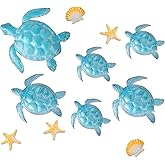 Gulfmew 11 Pcs Metal Sea Turtle Wall Decorations Blue Turtle Wall Art Starfish Ocean Themed Decor Starfish Shell Beach Decor for Summer Sea Life Bathroom Home Nursery Gifts
