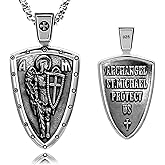 VENICEBEE® Saint Michael Archangel Pendant Necklace 925 Sterling Silver Shield Medal Protect Us Prayer Angel Cross Sword Christian Sacramental Devotional + Velvet Pouch, Polishing Cloth, Gift Box