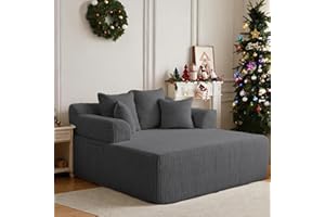 WiNVO 58" Oversized Boneless Chair, Corduroy Lounge Chaise Chair Indoor Sleeper Sofa Bed with Arms and 4 Pillows, No Assembly for Bedroom Living Room, Grey