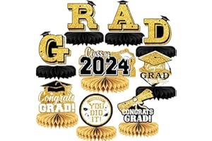AKEROCK Graduation Decorations Class of 2024, 9Pcs Honeycomb Table Graduation Centerpieces for Graduation Party Decorations, Table Toppers Graduation Decor - Graduation Party Supplies(Black and Gold)