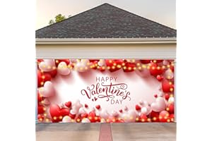 Amylove Happy Valentine's Day Garage Door Banner Cover 6 x 13 ft Large Romantic Love Backdrop Decoration with Light Strings Heart Decorations Background for Valentines Day Party Supplies and Decor
