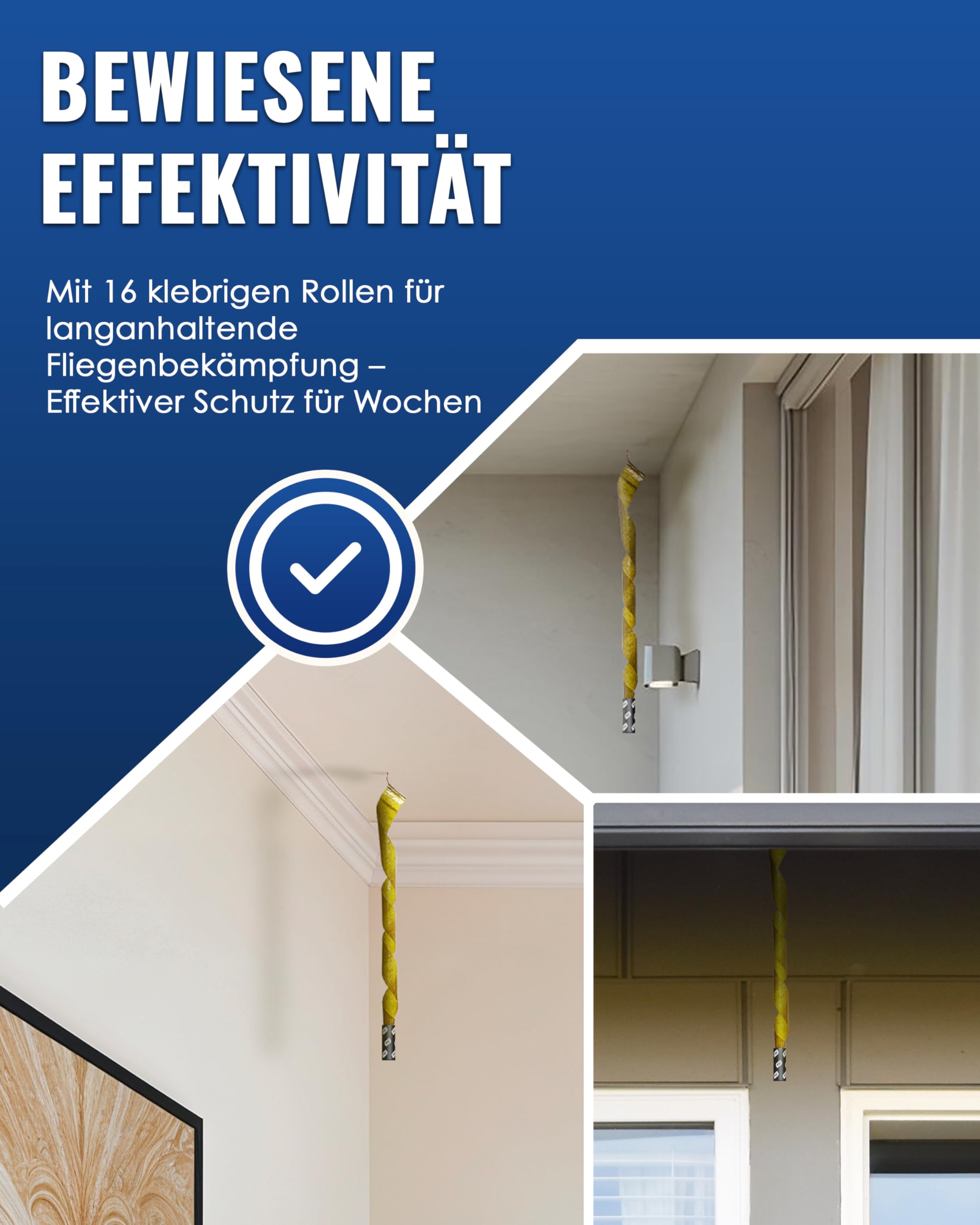 PIC Fliegenfänger 16x – Fliegenfalle Innenbereich ohne Chemie – Fliegenfänger Klebestreifen & Fliegenband – Fliegenfalle Klebefalle gegen Fliegen in der Wohnung – ohne Einsatz von Fliegenspray 7