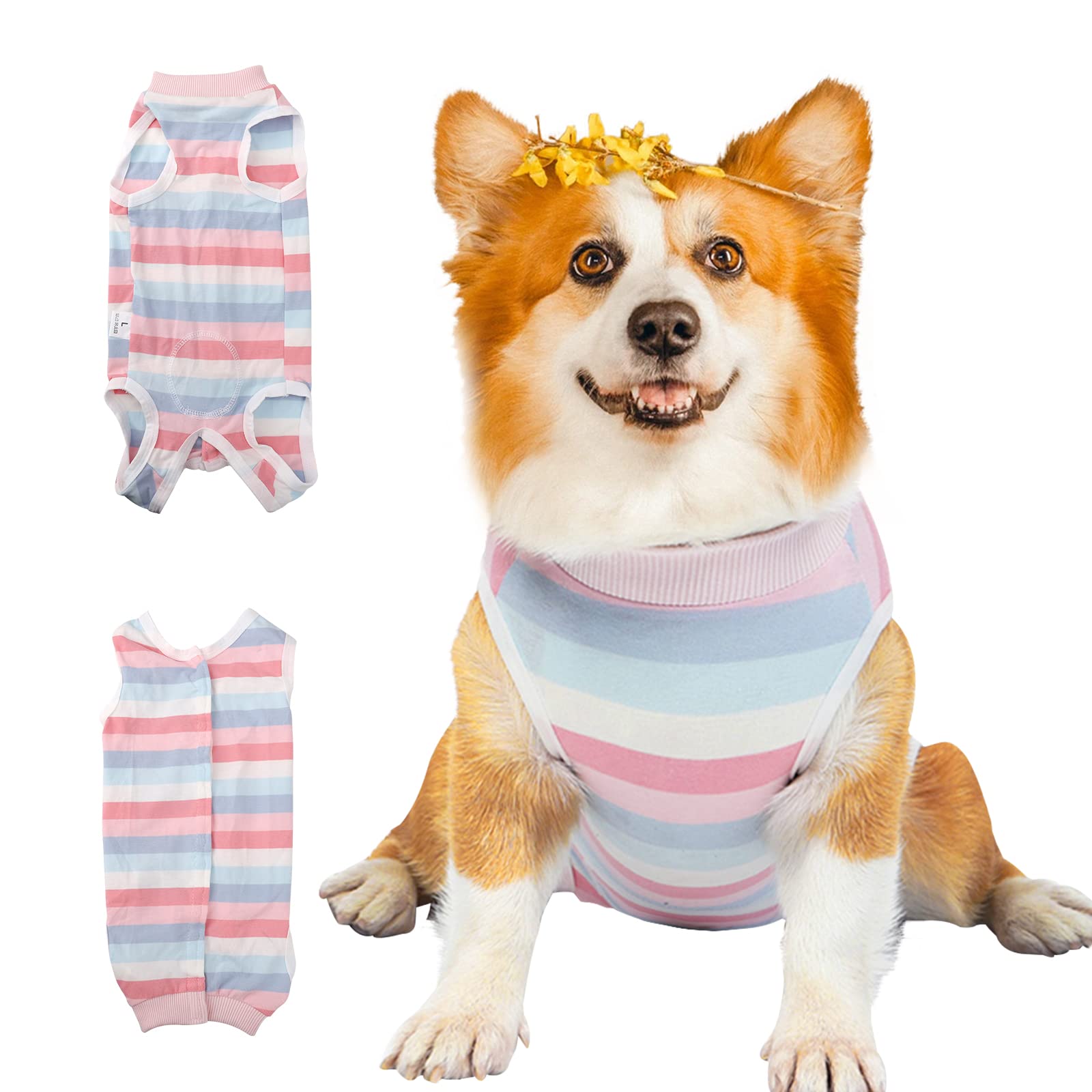 Dog Recovery Suit for Dogs and Cats,Male Female Anti Licking Dog Onesies,Abdominal Wounds Protector Cone E-Collar Alternative Pet Vest for Puppies Onesies After Surgery,Prevent Licking,Biting L (Pink) — image 1