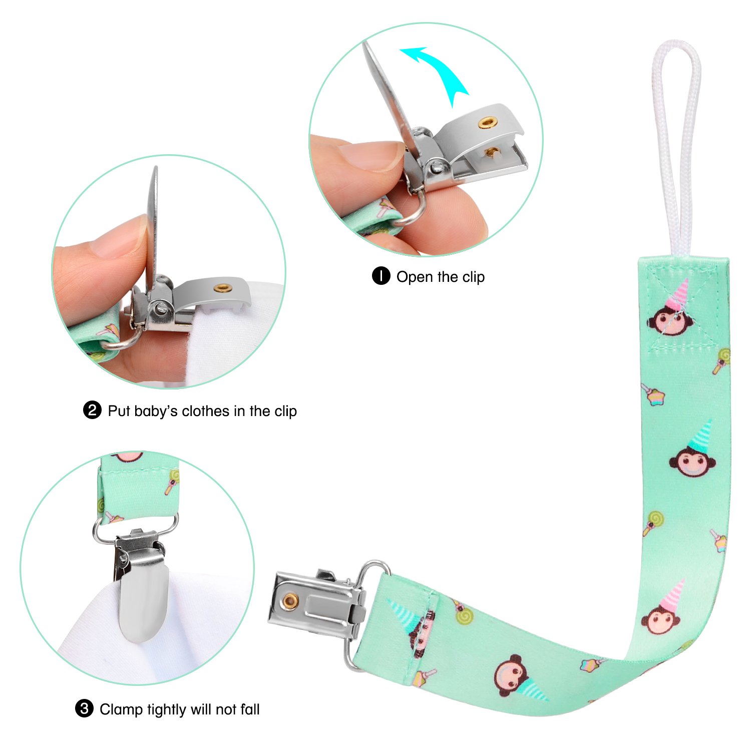 Premium Baby Pacifier Clip for girl and boy by nelipo-5 packs-Modern Design-Universal Holder Leash for Pacifiers, Teething Toy or Soothie