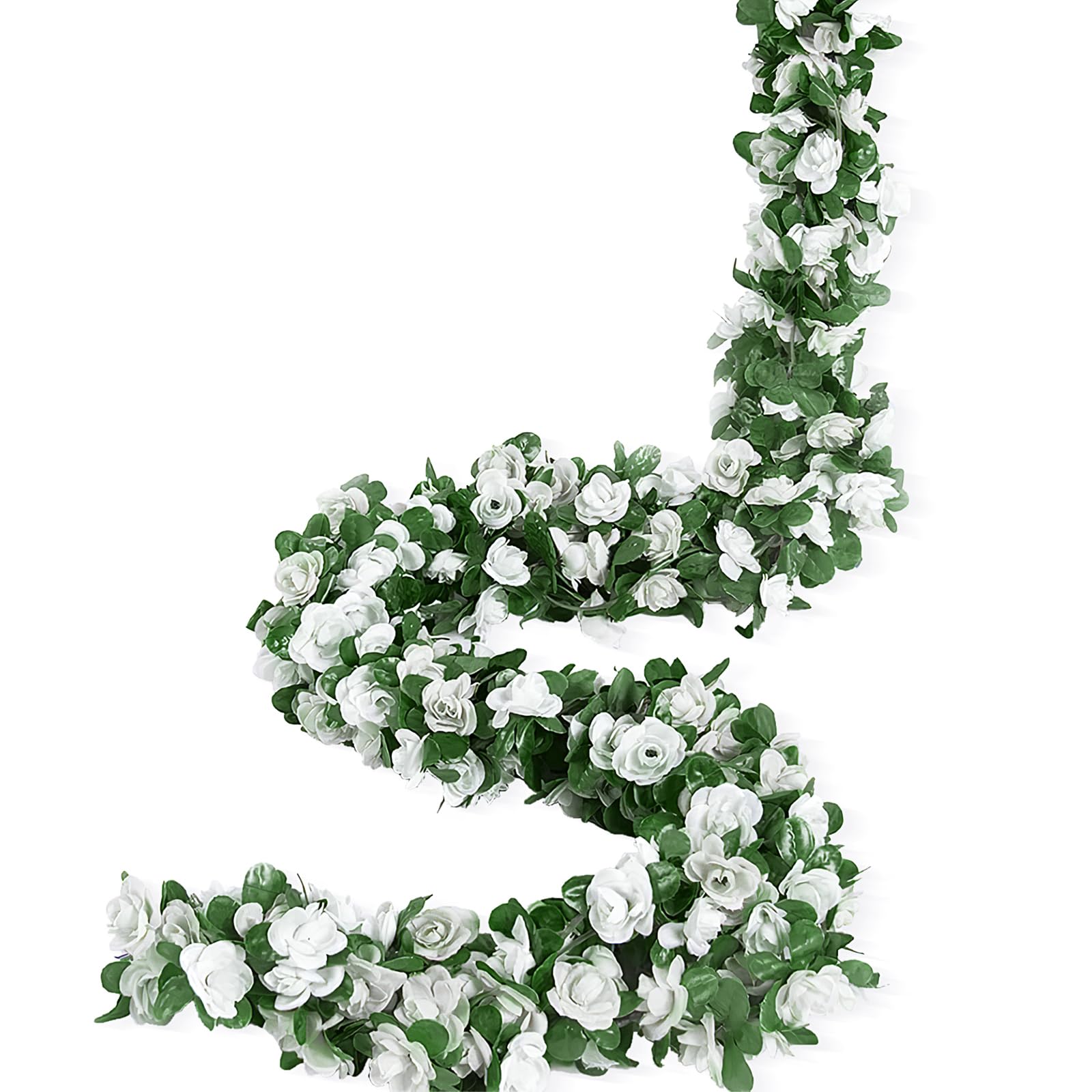 Weldomcor Pack of 5 Artificial White Garland 40 FT Flower Garland Roses Vines Silk Flowers Outdoor Hanging Artificial Flowers Decoration for Wedding Arch Bedroom Wall Backdrop Garden Decoration