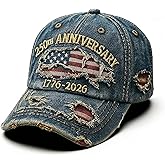 UASIMONSEN USA 250th Anniversary Celebration Patriotic Hat, Adjustable 1776-2026 Retro Denim Casual Cap for Men Women