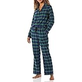 Amazon Essentials Women's Flannel Long-Sleeve Button Front Shirt and Pant Pajama Set