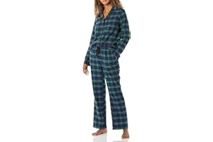 鶹 Essentials Womens Flannel Long-Sleeve Button Front Shirt and Pant Pajama Set