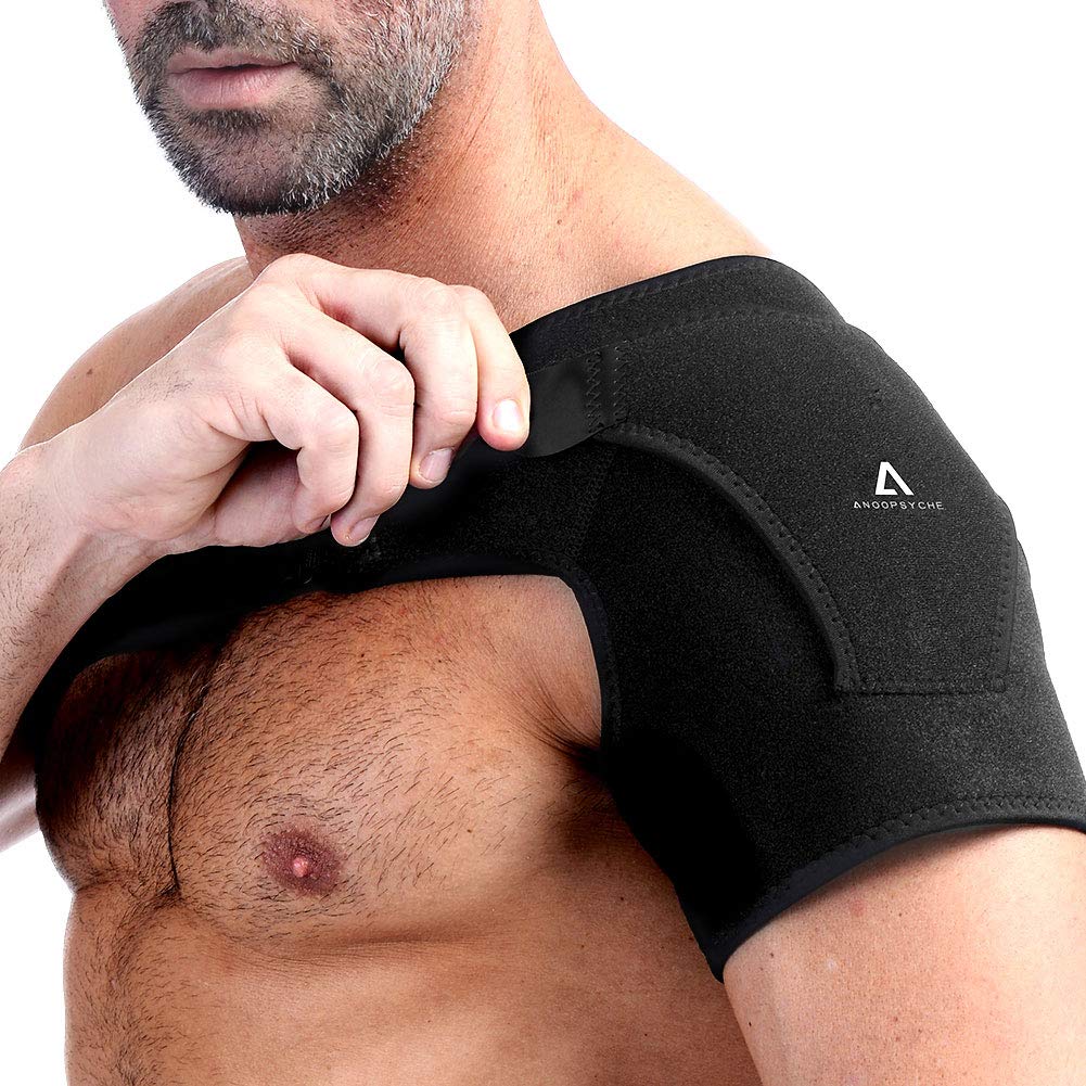 Anoopsyche Adjustable Shoulder Brace for Men Women, Neoprene Rotator Cuff Shoulder Support Compatible with Hot/Cold Pad, Dislocated AC Joint, Sprain, Soreness, Bursitis