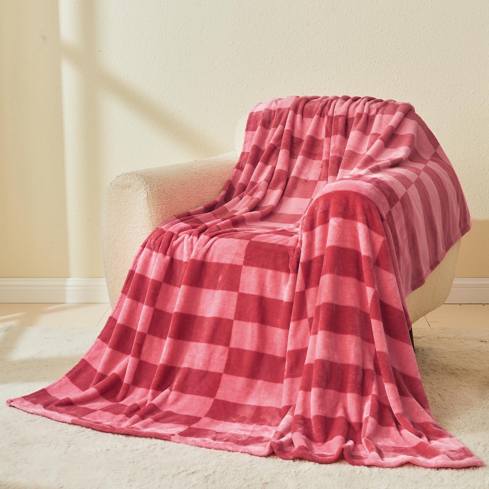 Photo 1 of PLEVONITH Rose Fleece Blanket for Bed - Soft Checkered Blanket Throw, Fuzzy Blankets & Throws 50x60 Inches for Home DéCor, Small Blanket for Women