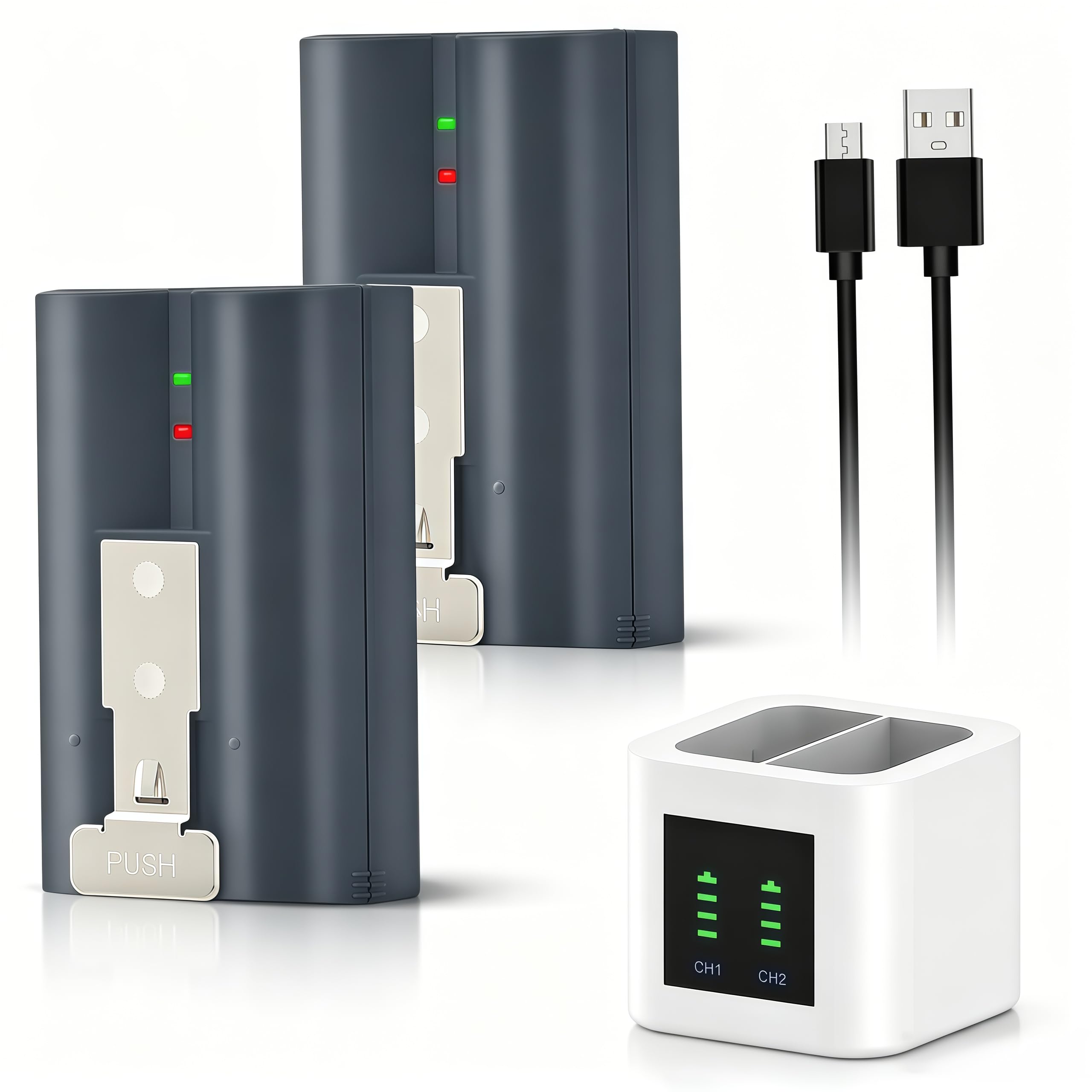 2 Stück 6040mAh Akku und Ladegerät für Ring Video Doorbell 2/3/4/3 Plus Kamera, Stick Up Cam (2. und 3. Gen), Auch für Spotlight Cam und Peephole Cam