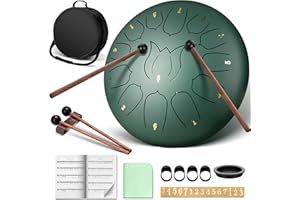 CAHAYA Steel Tongue Drum 12-Inch: 13 Notes Percussion Hand Drum with Music Score Drum Mallets Finger Paddles and Carry Bag fo