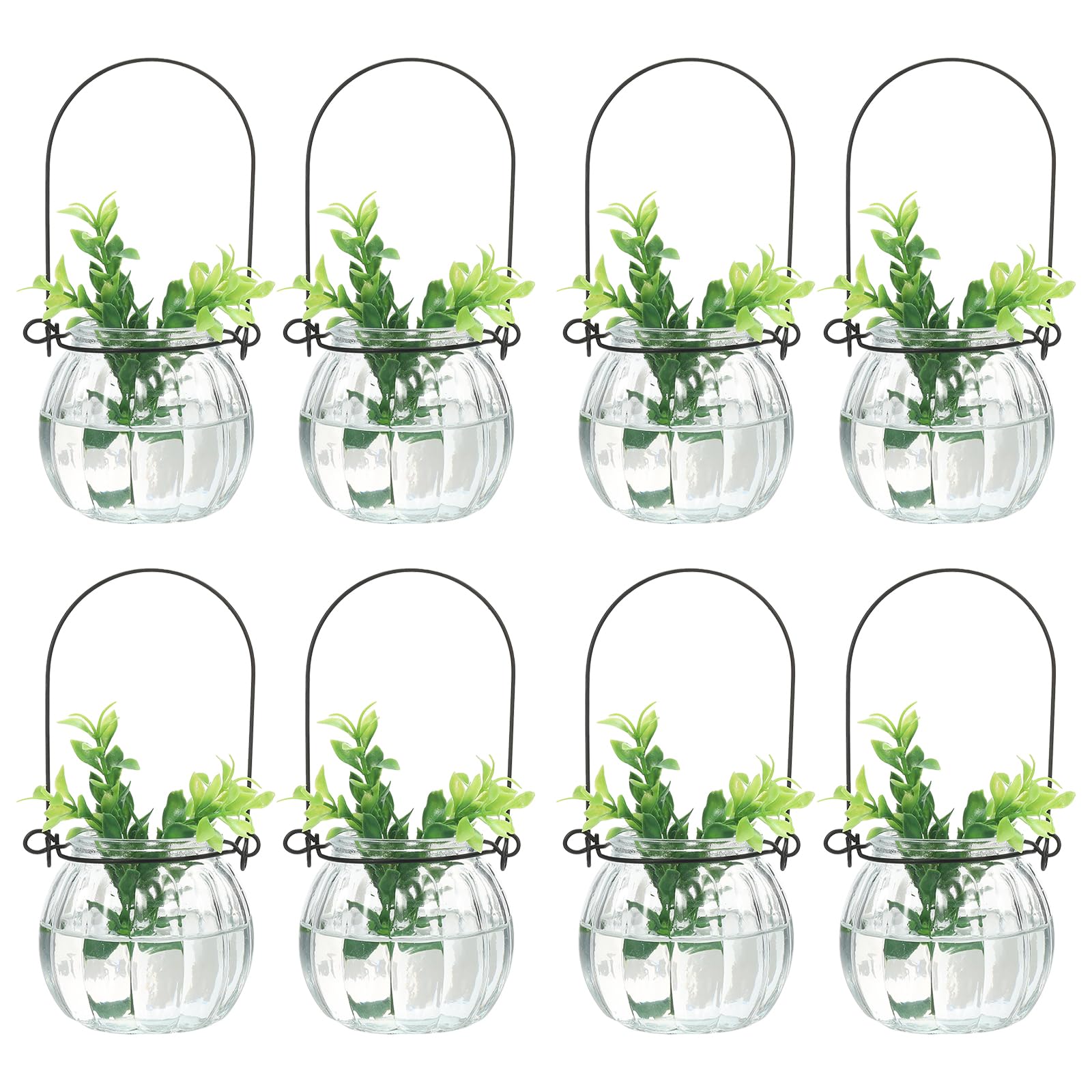 PATIKIL Pumpkin Glass Terrarium Planter 2.4 Inch, 8 Pack Air Plant Wall Hanging Pot DIY Interest Plant for Home Decor Garden Office, Clear