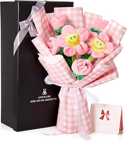 Amazon Co Jp Kploloss 花束ギフト スマイルフラワー ぬいぐるみ花束 贈り物 誕生日プレゼント 母の日 記念日 造花 プレゼント ギフト ギフト 卒業祝い お見舞い け ギフトボックス メッセージカード付き Pink ホーム キッチン