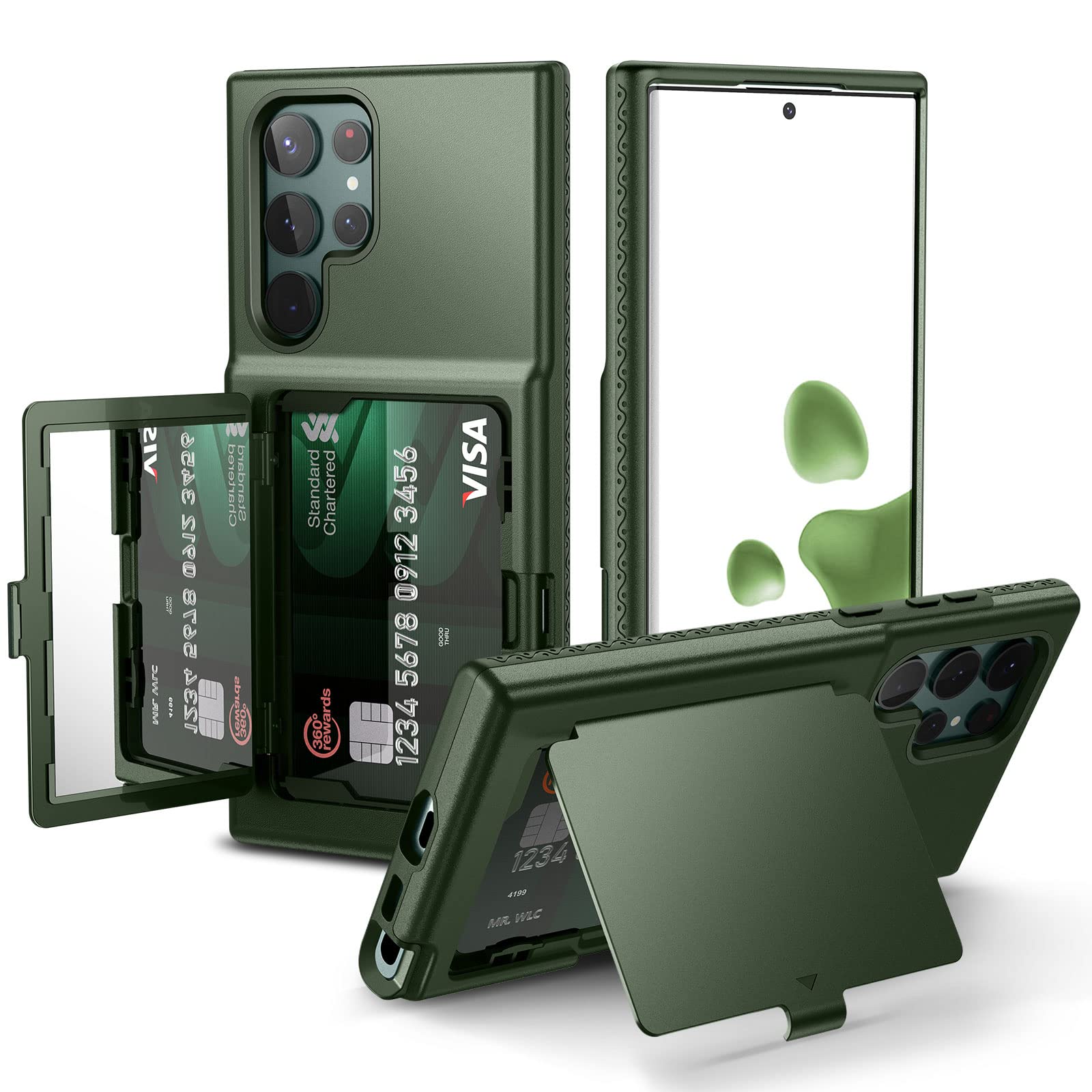 WeLoveCase for Samsung Galaxy S22 Ultra Wallet Case with Credit Card Holder & Hidden Mirror, All-Round Protection Shockproof Phone Cover Designed for Samsung Galaxy S22 Ultra, 6.8 Inch Green