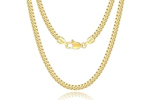 Eterjew Italian 4mm Solid 18k Gold Over 925 Sterling Silver Chain Necklace for Men Boys Women, Diamond Cut Cuban Link Chain for Men, Sturdy & Comfortable & Shiny 16 18 20 22 24 26 Inch