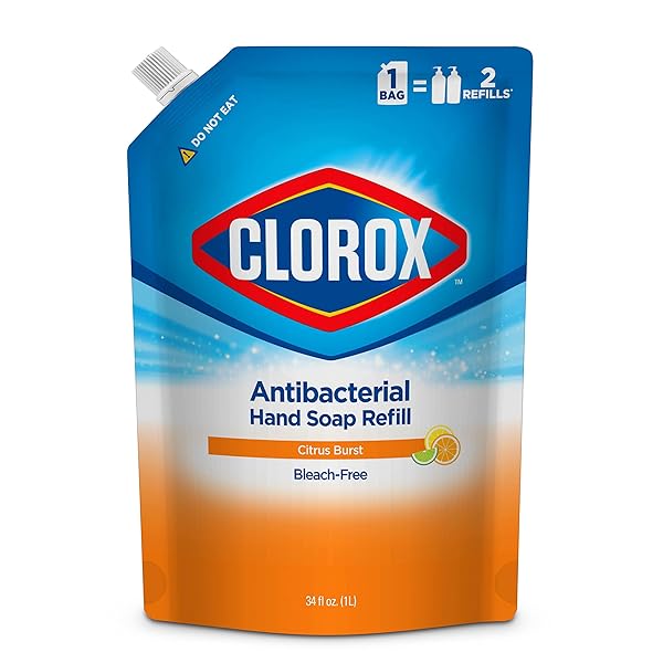 CLOROX ANTIBACTERIAL LIQUID HAND SOAP REFILL | HAND SOAP FROM CLOROX, LIQUID HAND WASHING SOAP REFILL WASHES AWAY GERMS AND BACTERIA ON SKIN, 34 OZ CITRUS BURST SCENT