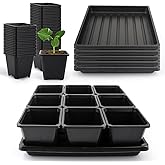 Mlhezy 50Pcs 3.5inch Square Nursery Pots with 5Pcs Seed Starting Trays, Seed Starter Tray Kit, Seeds Starting Germination, Seeding Pots with Drain Holes, Small Plant Nursery Propagation