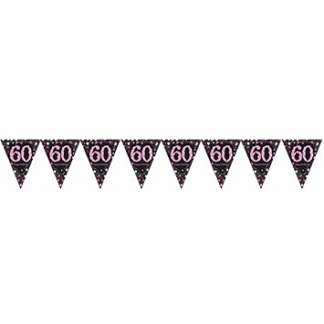 Amazon Com 60th Birthday Pennant Flag Banner Black Pink Party
