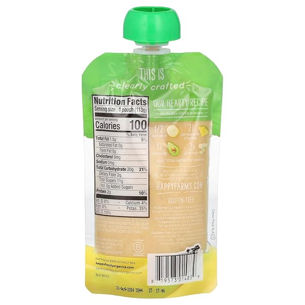 HAPPY BABY ORGANIC BANANA PINEAPPLE AVOCADO GRANOLA BABY FOOD, 4 OZ