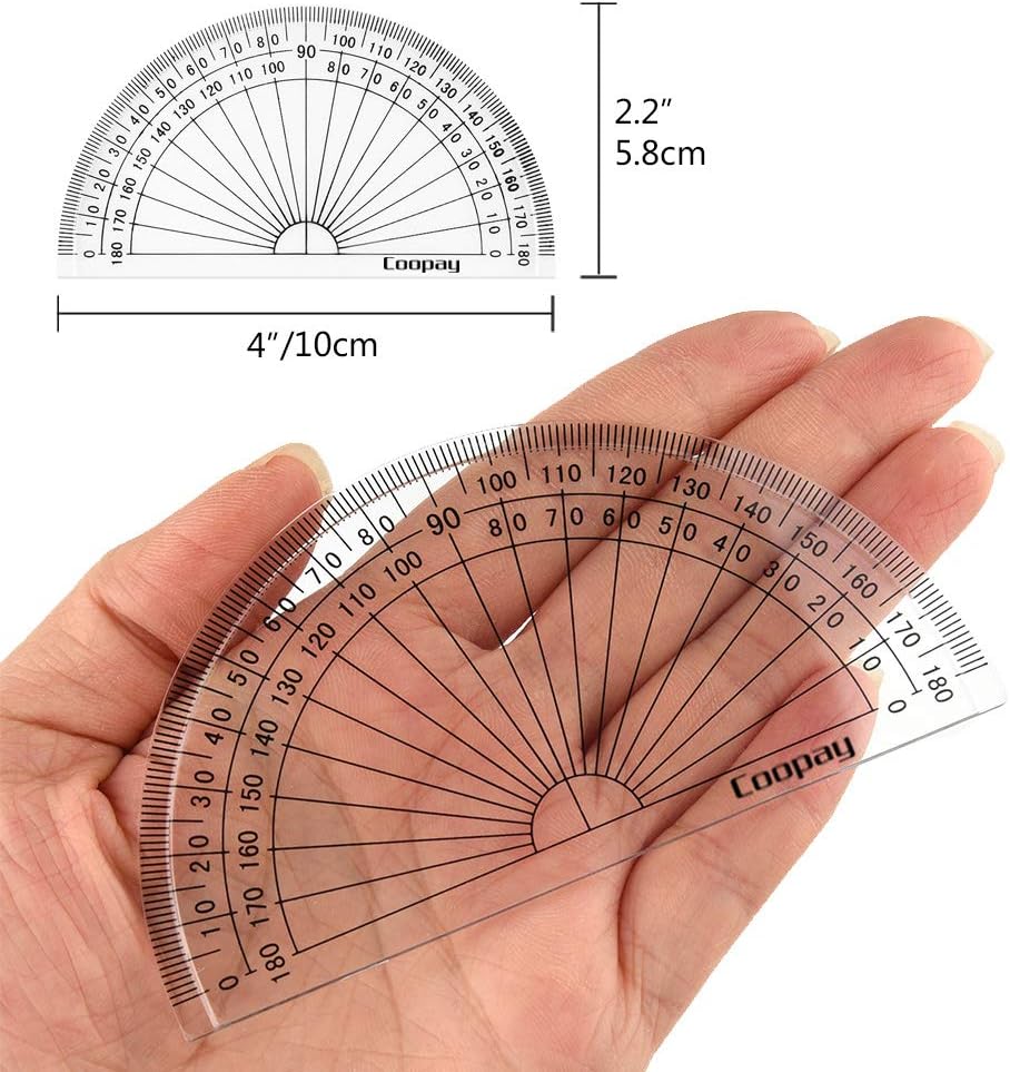 Coopay 24 Pack Plastic Protractors Clear Protractor Student Math Protractor Set 180 Degrees for Angle Measurement, 4 Inches : Office Products