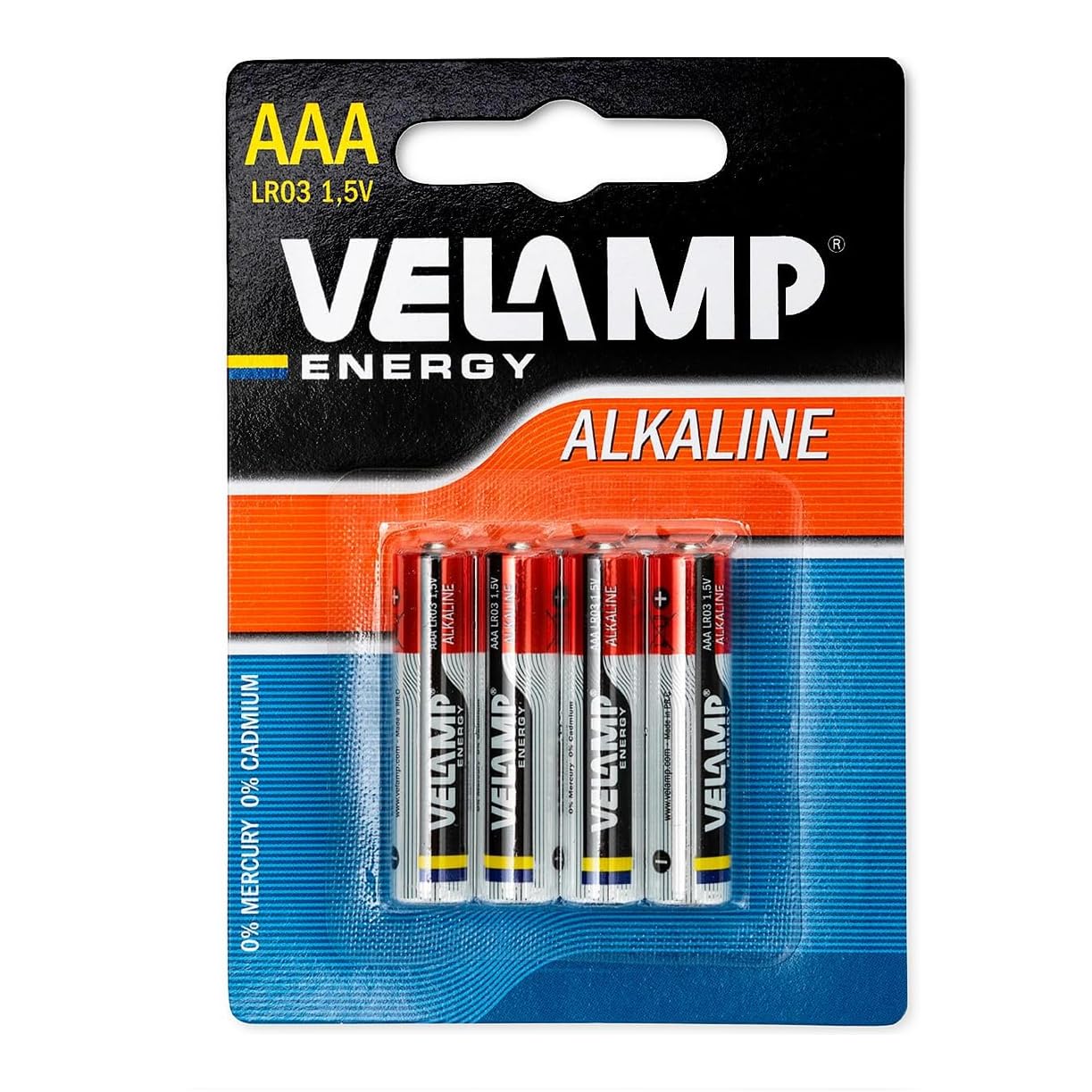 Velamp LR03/4BP Blister of 4 Alkaline Batteries Mini Stilo LR03 AAA, 1.5V, Red