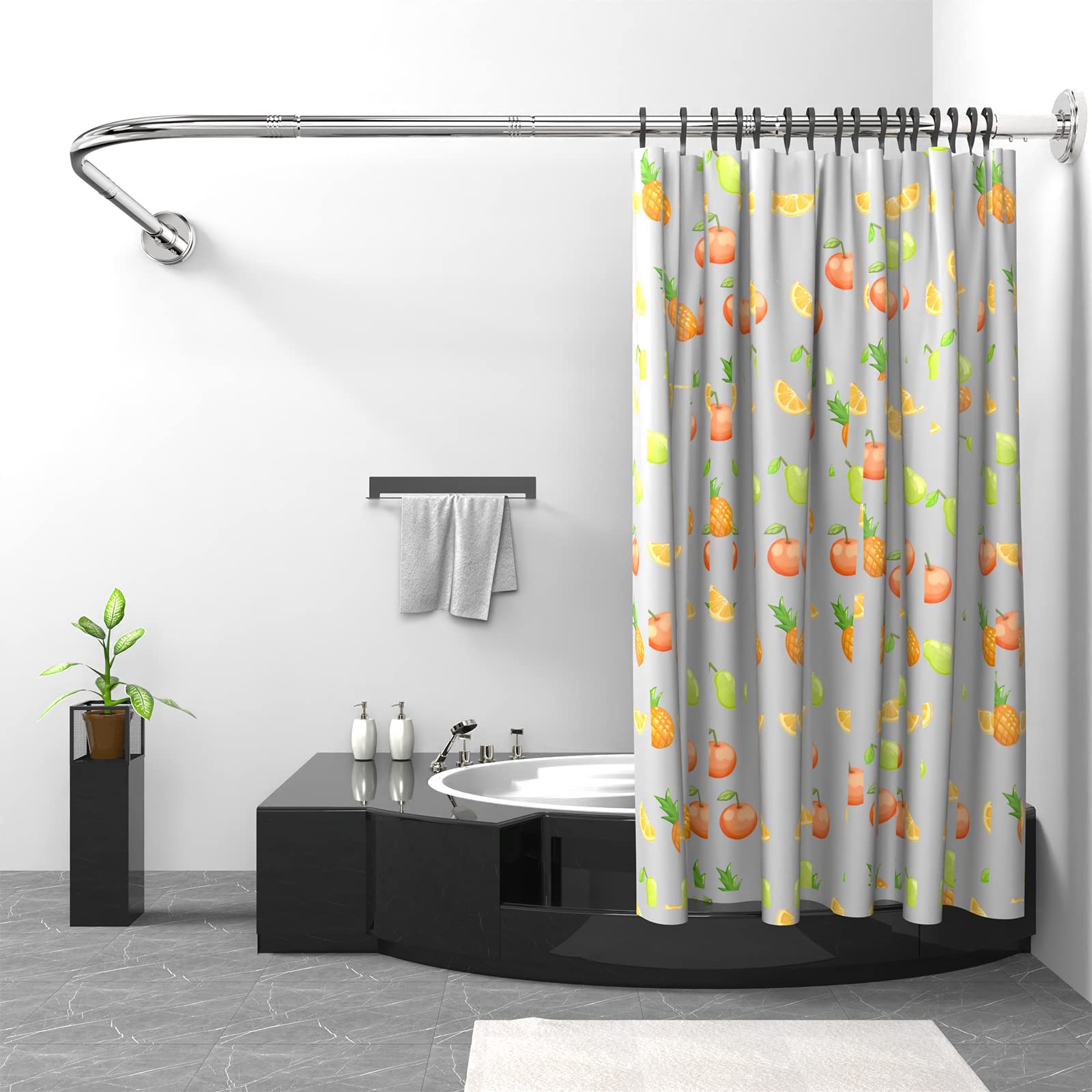 Misounda Shower Curtain Rail Rod L Shape, Adjustable Shower Curtain Pole 75x115 cm, Stainless Steel Curved Shower Rail,Hanging Shower Pole with Stainless Rings for Bathroom Locker Room,Need Drilling — image 1