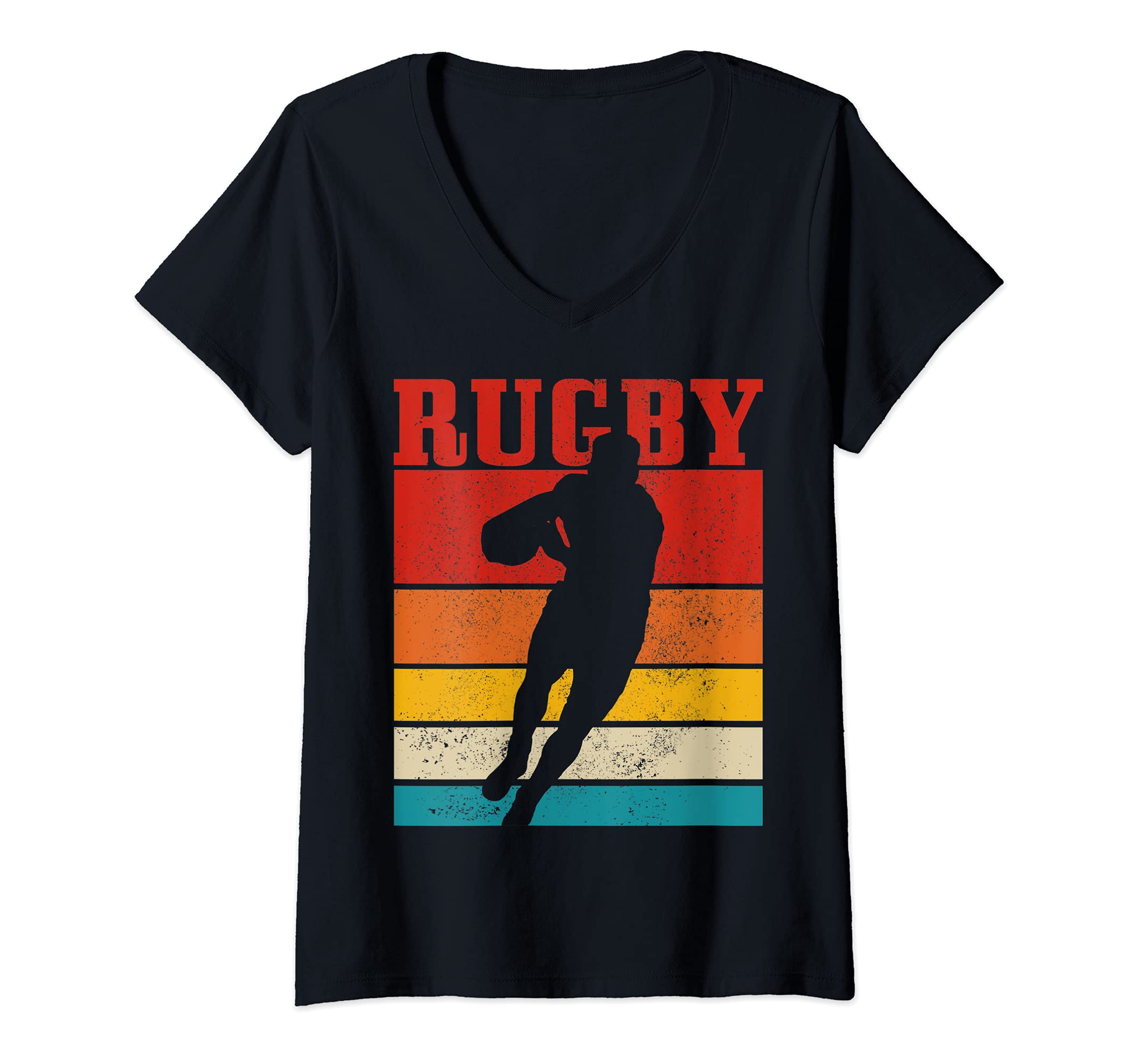 Womens Rugby Vintage Retro Funny Rugby Player Fan V-Neck T-Shirt