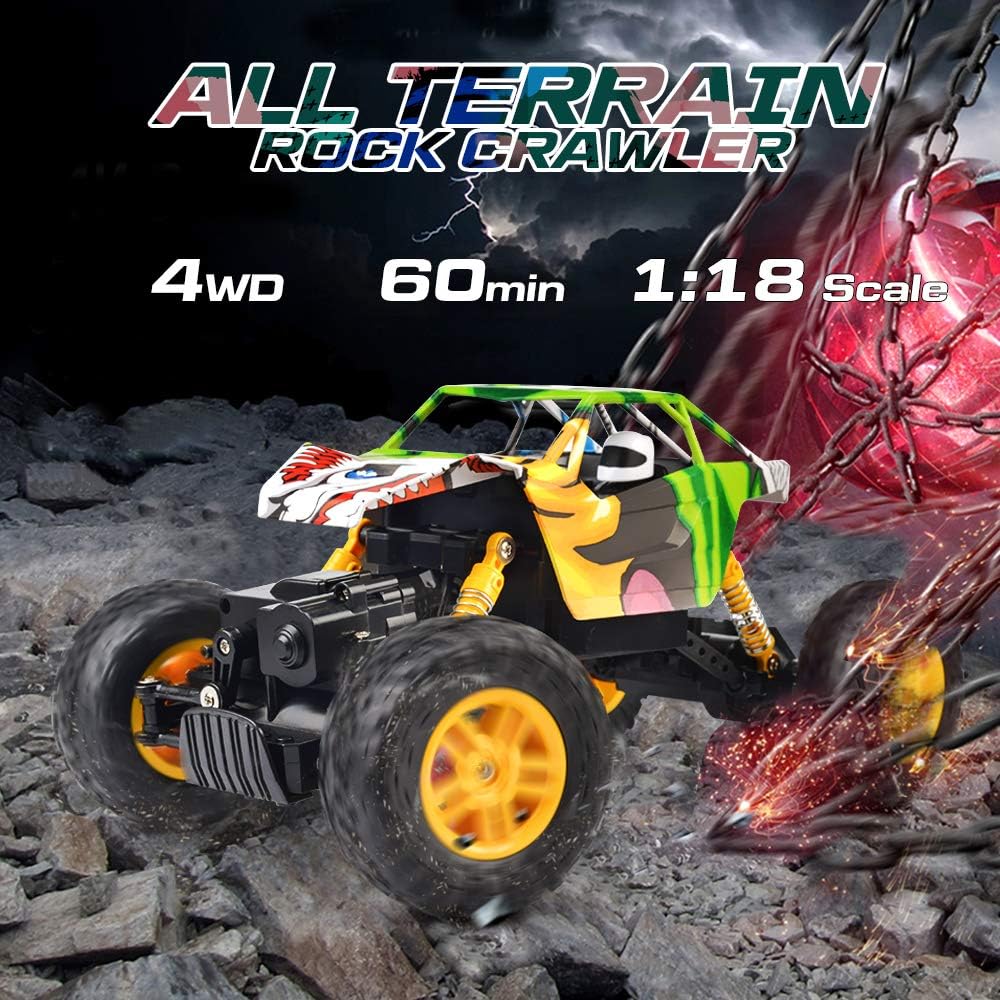 DOUBLE E RC Cars 1:18 Dual Motors Rechargeable Remote Control Truck 4WD Off Road RC Truck Rock Crawler: Toys & Games
