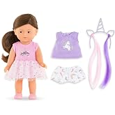 Corolle Mini Corolline Romy Unicorn Gift Set Includes 8" Doll and 3 Accessories - Shirt, Shorts and Headband with Hair Extensions, for Ages 3 Years and up