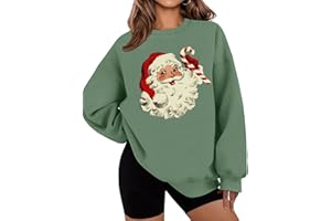 LETSEE Christmas Sweatshirts for Women Santa Claus Graphic Crewneck Oversized Fleece Pullover Xmas Holiday Top